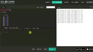 03. C++ tutorial on arrays and the size of it using Solo Learn, Code Playground