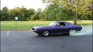 1973 Dodge Challenger burnout plum crazy purple 360ci six pack.