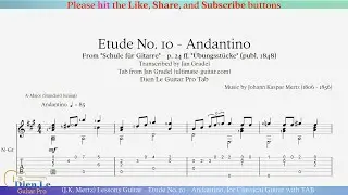 (J.K. Mertz) Lessons Guitar - Etude No. 10 - Andantino, for Classical Guitar with TAB