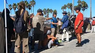 Conflict in Homeless Food Distribution Line at Venice Beach