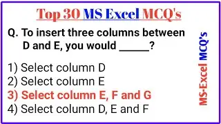 Top 30 MS Excel mcq Questions and Answer | Microsoft Office | MS Office || MCQs 2025