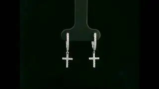 Diamond Cross Drop Hoop Earrings in 18K Gold