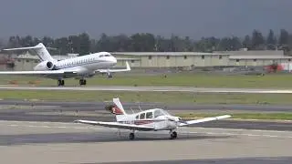 Bombardier BD-700 Global 6000 C-GXBB landing at Livermore Airport California 2018.