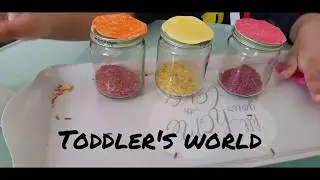 Rainbow rice pouring |funnel fun|indoor activity