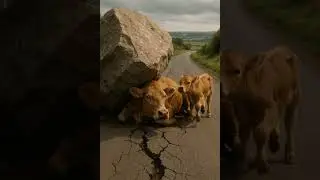 Brave calf hits rock to rescue cow😭 #humanity #cow #calf #rescueanimals