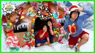 Ryan DIY Giant Gingerbread House Pretend Play Box Fort!!!!