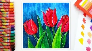 Kolay Pastel Boya Lale Çizimi | Pastel Boya Çiçek Çalışmaları | Oil Pastel