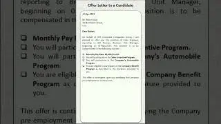 Job Offer Letter to a Candidate @lettersapplications #youtubeshorts #jobofferletter