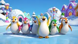 Five Little Penguins Slide Slide Slide | Winter Animal Song & Counting for Kids