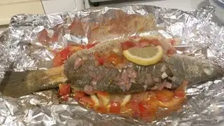 Oven grilled fish in tomatoes and lemon