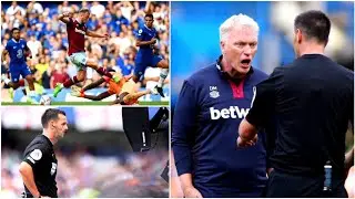 David Moyes confronts ref Andy Madley after West Ham goal ruled against Chelsea
