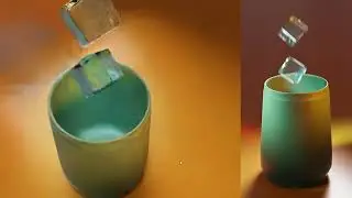 3D cup with ice cubes simulation in Blender