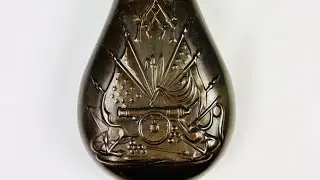 PATRIOTIC STAND OF ARMS POWDER FLASK | COPPER BODY WITH BRASS SPOUT | CIRCA 19TH CENTURY