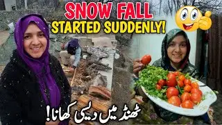 First Snowfall Started Suddenly❄️😍| Happy Village Life & Chicken Cooking in Snow❣️| Traditional Vlog