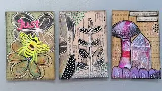 ATC workshop prompt 9 from Bernie Berlin's book, phone book paper and glazing