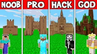 Minecraft: DIRT CASTLE HOUSE BUILD CHALLENGE - NOOB vs PRO vs HACKER vs GOD in Minecraft Animation