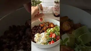 Hot Honey Ground Beef Bowls with Sweet Potato & Cottage Cheese, high protein, gluten free 🤤