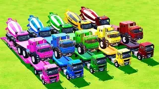 GARAGE WITH COLOR - TRANSPORTING COLORED HEAVY VEHICLE AND MIXER by MAN TRANSPORTER! FS 22