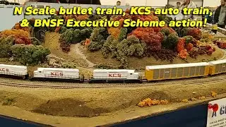 N Scale bullet train, KCS auto carrier train, & BNSF Executive Scheme action!