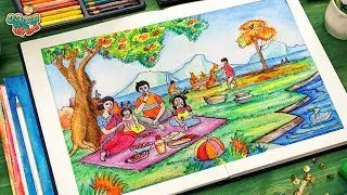 How to draw a family picnic | Picnic drawing | How to draw a picnic