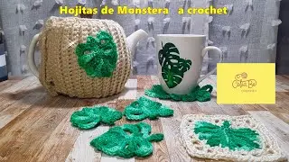 Hojitas de Monstera,,apliques,posavasos a crochet,ganchillo