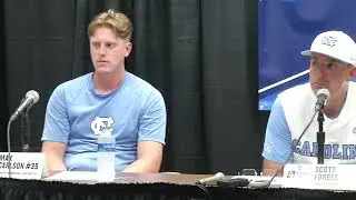 UNC's Scott Forbes, Max Carlson, Danny Serretti recap Game 1 super regional loss to Arkansas