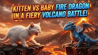 Kitten vs Baby Fire Dragon in a Fiery Volcano Batt #cute #funny