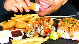 ASMR CHICKEN NUGGETS RANCH SAUSE FRIES SUSHI ROLLS BIG BITES EATING SHOW MOUTH SOUNDS NO TALKING JER