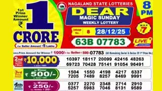 DEAR MAGIC SUNDAY WEEKLY LOTTERY TODAY RESULT 8 PM 28/12/25#latest lottery result