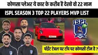 वो २२ नाम देखो जो MVP कार के करीब है | ISPL SEASON 3 TOP 22 NAME MVP PLAYER LIST | ISPL POINT TABLE 