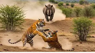 🐅 Rhino Strikes Back: Tiger Suffers After a Brutal Wildlife Clash