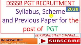 DSSSB PGT SYLLABUS AND SCHEME OF EXAM 2020