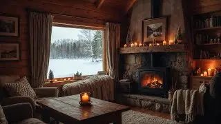 Warm Fireplace Inside While Snow Falls Outside ❄️ Cozy Winter Night  🔥Real Fire Ambience | No Music