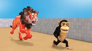 Giant Gorilla vs Lion vs Funny Monkey Esacpe From Pc Maze Game | Animals Game 2024