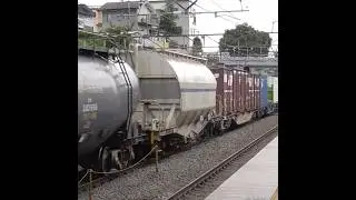 【2025/7/23】中央東線5460レ EH200-1＋コキ3B＋白ホキ＋タキ7B 富士見駅発車シーン。