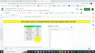 Get unique values in Google sheets removing the original values as well