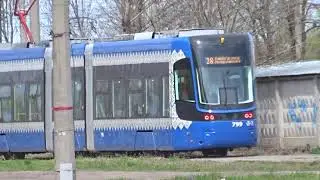 Polish tram Pesa Twist 71-414K in Ukraine. Kyiv Troyeschyna
