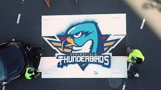 Springfield Thunderbirds logo painted at busy downtown intersection