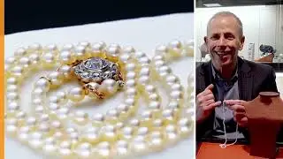 Natural Saltwater Pearl Necklace with 1.48ct Diamond and 15ct Yellow Gold Clasp - Antique Circa 1905