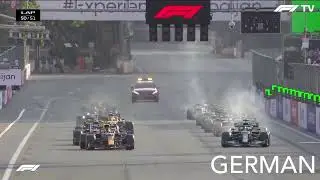 Multiple language commentary on Lewis Hamilton's lock up in Azerbaijan