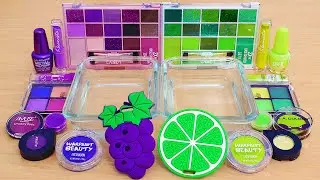 Grape vs Lime - Mixing Makeup Eyeshadow Into Slime ASMR