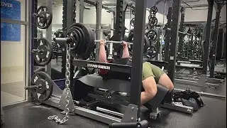 SLINGSHOT Pin Bench Press +25 Chains - 295, 303, 305, 308, 315, 318 MISS, 325, 330, 335, & 345 MISS!