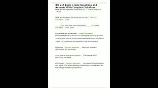 Bio 214 Exam 1 Quiz Questions and Answers With Complete Solutions