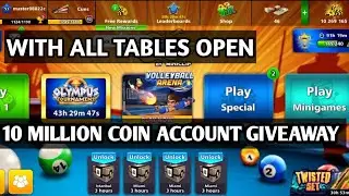 10M coins account with All tables open Giveaway |  8 Ball Pool