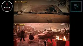 Action Demo XO virtual production. Split Screen Backstage and Final Result