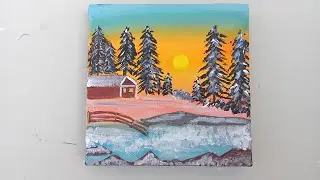 Mini Canvas Winter Painting / Winter Landscape Painting #winter