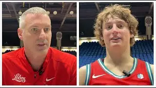 UNM Lobos coach Eric Olen and freshman guard Jake Hall after winning at San Jose State (1/31/26)