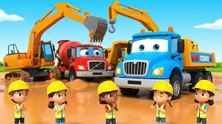 Rescue Trucks Song 🚜 | Excavator, Dump Truck, Concrete Mixer Stuck in the Mud | Kids Cartoon
