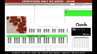 KEANE - Somewhere Only We Know [ EASY KEY, transpose /capo 2 ] #chords #lyrics #playalong #qords_app