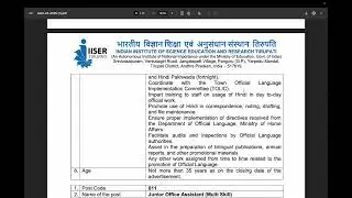 IISER Tirupati Junior Translation Officer Vacancy 2025 | Salary ₹35,400 | Eligibility | Apply Online